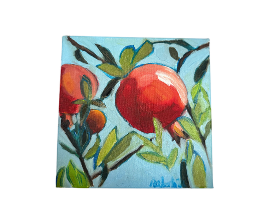Pomegrante on Blue Canvas